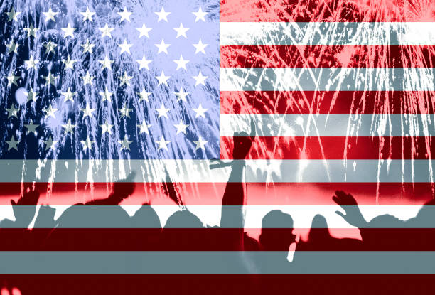 istock Independence day, fireworks, crowd and flag of America 985812506