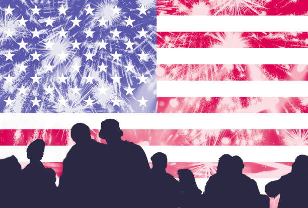 istock Independence day, fireworks, crowd and flag of America 985812530