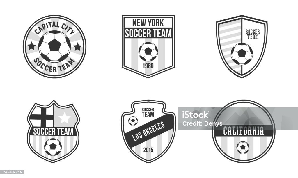 Ensemble de 6 uniques emblèmes de Soccer. Ensemble de modèles de logos de football. Vintage Sport équipe les insignes. Illustration vectorielle - clipart vectoriel de Football libre de droits