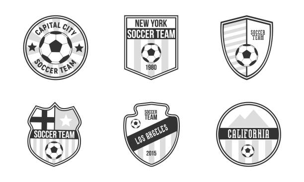 Set of 6 unique Soccer emblems. Football logos template set. Vintage Sport Team badges. Vector illustration Vector illustration club football stock illustrations