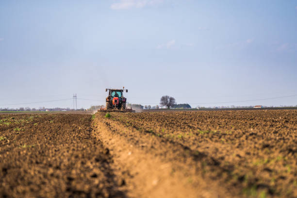 istock Farmer in tractor preparing land with seedbed cultivator 985821536