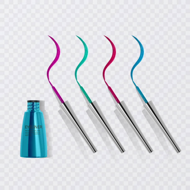 istock Liquid eyeliners, set of bright colorful eyeliners, product mockup for cosmetic use in 3d illustration, isolated on transperent background. Vector illustration 985822598