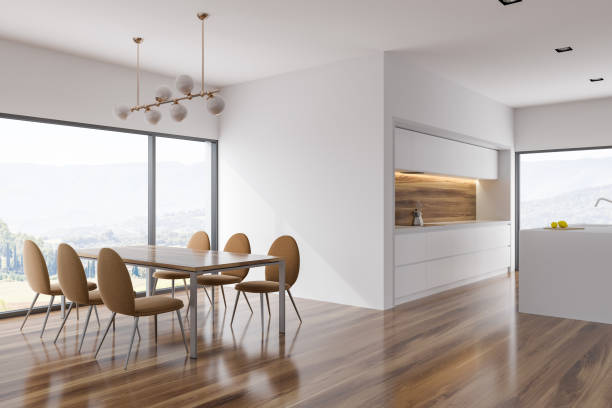 istock White dining room and kitchen corner, garden 985837806