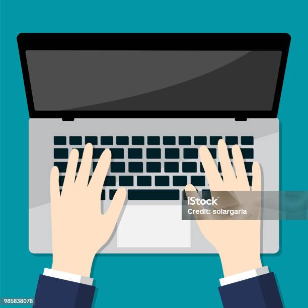 Businessman Hand On Laptopflat Vector Illustration Stock Illustration - Download Image Now