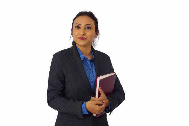 istock Front profile of girl in business suit with notebook 985853394