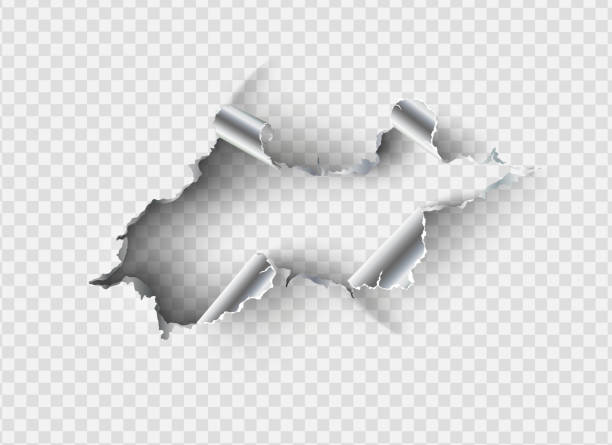 ragged Hole torn in ripped metal on transparent background ragged Hole torn in ripped metal on transparent background metal stock illustrations