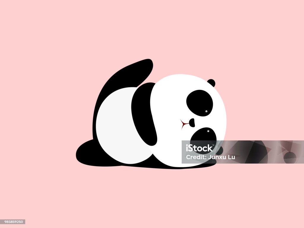 Vector Illustration: A cute cartoon giant panda is doing yoga, lying down and raising one leg Yoga stock vector