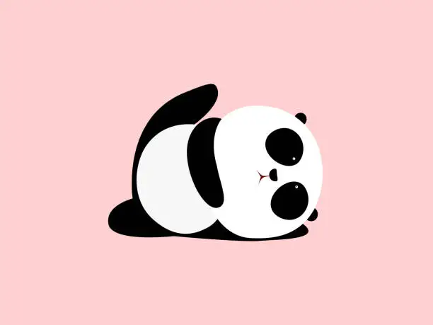 Vector illustration of Vector Illustration: A cute cartoon giant panda is doing yoga, lying down and raising one leg