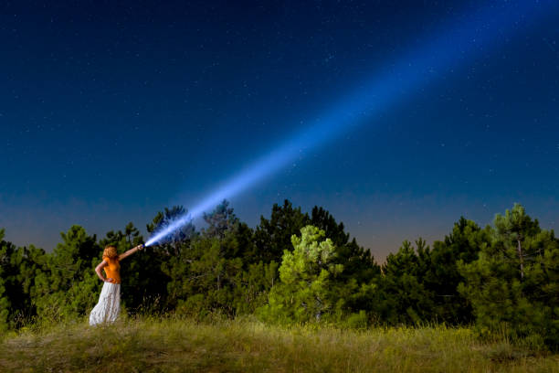 istock An artificial ray of light in the summer forest 985883296