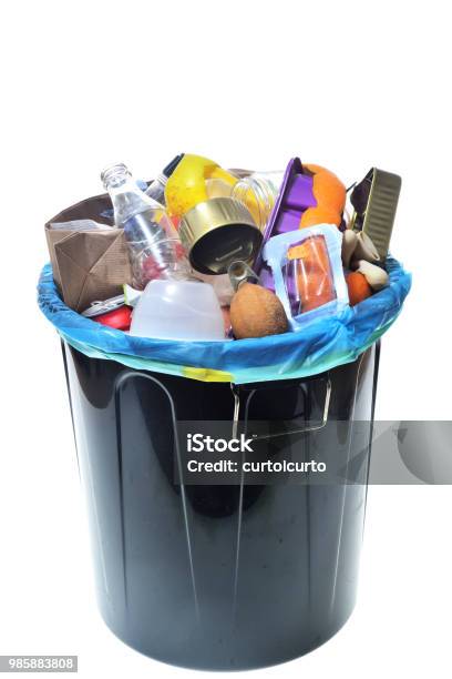 Garbage On White Background Stock Photo - Download Image Now - Garbage Can, Garbage, Full