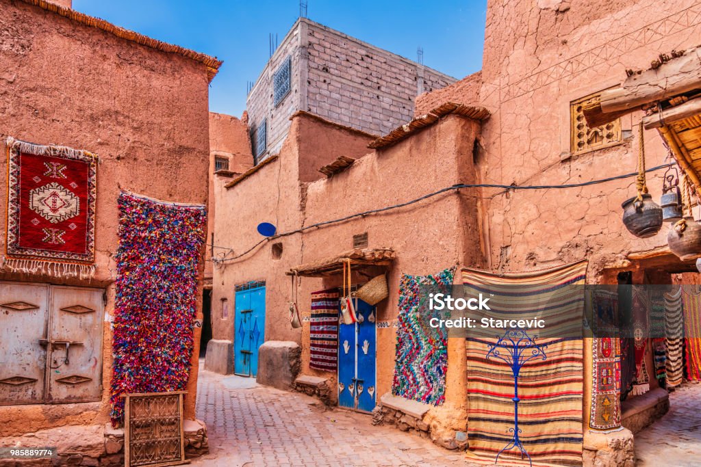 Handmade carpets and rugs in Morocco Marrakesh Stock Photo