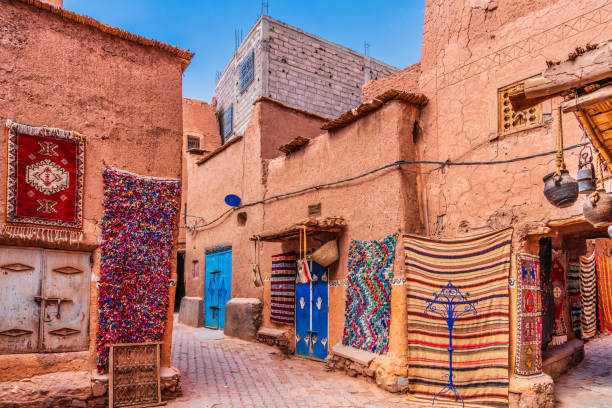 handmade carpets and rugs in morocco - morocco imagens e fotografias de stock