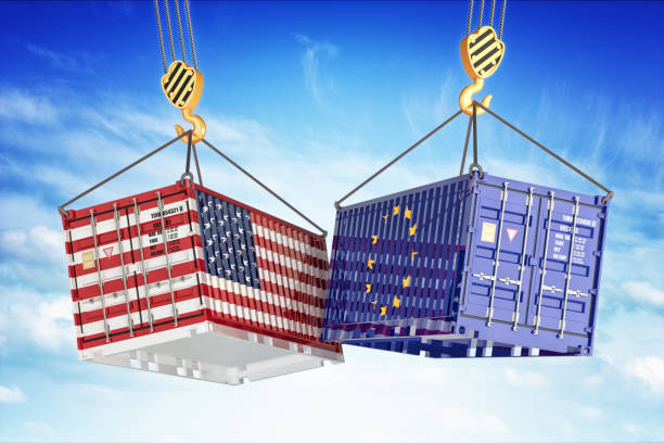 アメリカとヨーロッパの間の経済貿易戦争 - usa european union flag trading europe ストックフォトと画像