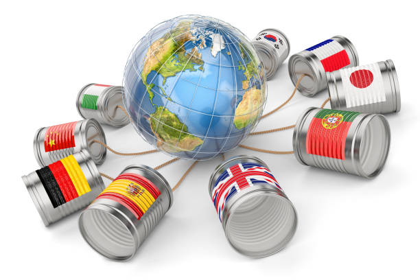 global communication concept de traduction et de messagerie international - communication connection can tin can phone photos et images de collection