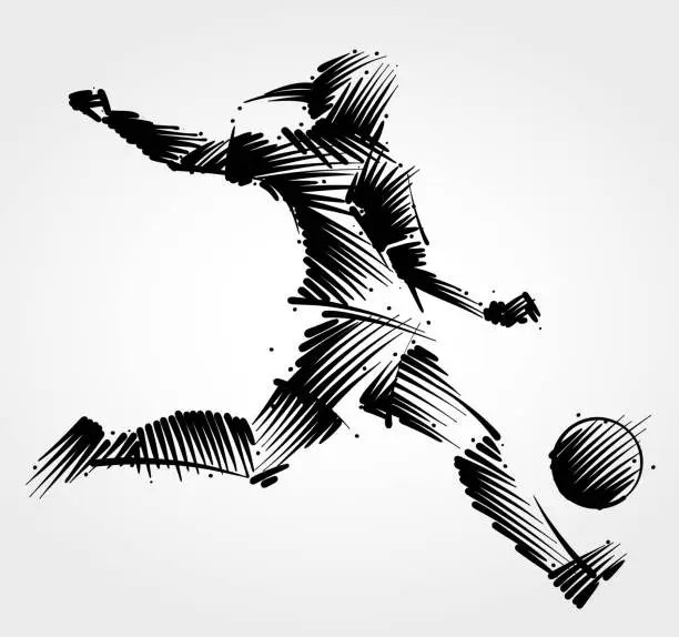 Vector illustration of Woman soccer player kicking the ball