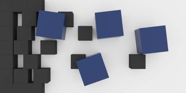 istock Abstract concept of black and blue cubes toy isolated on white background, 3d rendering 985903504