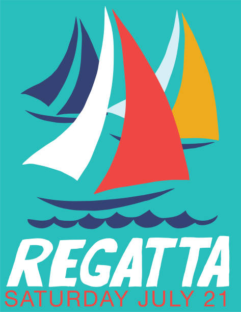 ilustrações de stock, clip art, desenhos animados e ícones de sailing regatta poster or backgorund - sailboat nautical vessel lake sea