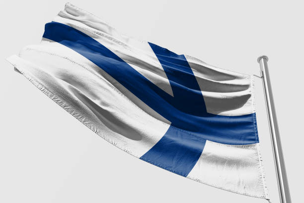 Isolated Finland Flag waving, 3D Realistic Finland Flag Rendered