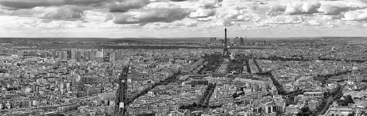 Eiffel Tower against La Defense district in sepia