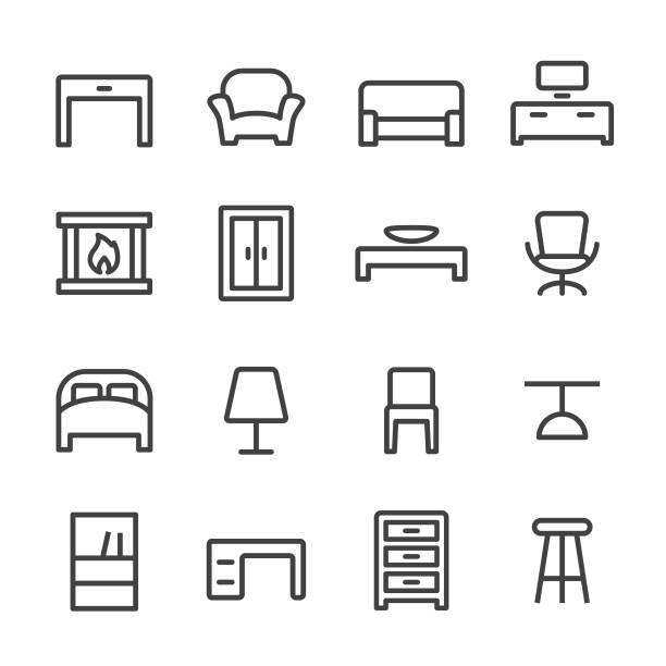 ilustraciones, imágenes clip art, dibujos animados e iconos de stock de hogar y muebles iconos - serie - estante mueble