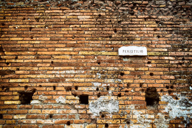 istock Ancient Roman brickwork with sign. Bricks, Roman concrete, Rome. Background 985909630