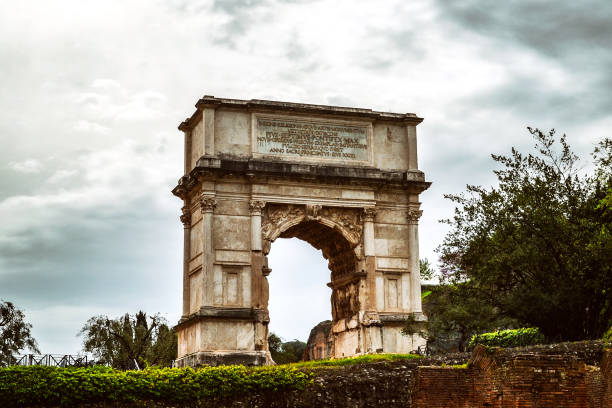 the arch of titus in rome, italy. rome landmark. - arch of titus imagens e fotografias de stock