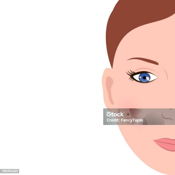 Half Woman Face Stock Illustration - Download Image Now - Adult, Adults Only, Aging Process