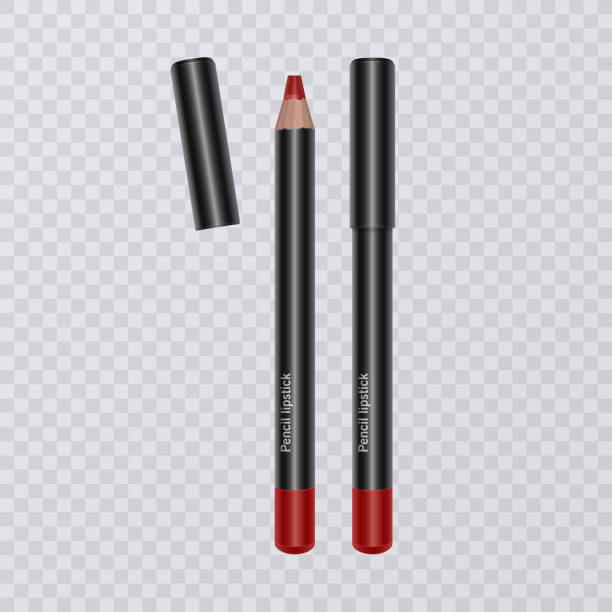 istock Set of realistic lip pencils on transparent background, lip liners of bright red color, vector illustration 985914546