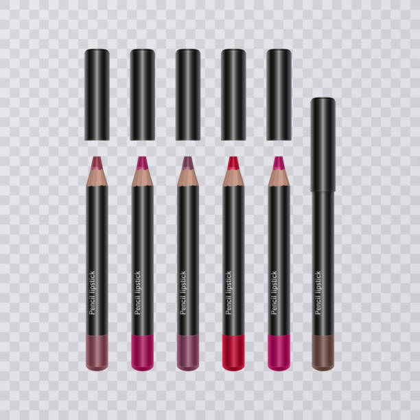 istock Set of realistic lip pencils on transparent background, lip liners of different bright colors, vector illustration 985914832