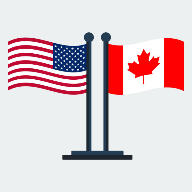 flaga kanady i stanów zjednoczonych. flaga stand. ilustracja wektorowa - flag canadian flag patriotism national flag stock illustrations