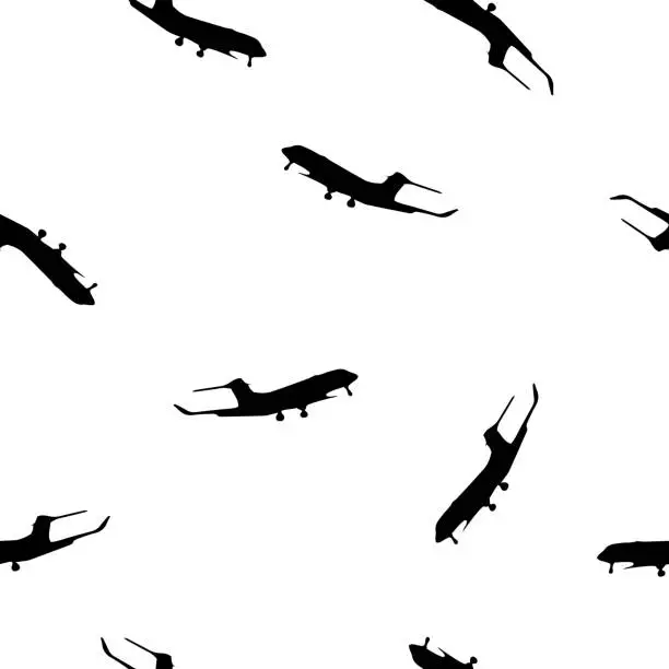 Vector illustration of Seamless pattern black Airplane silhouette on white, vector eps 10