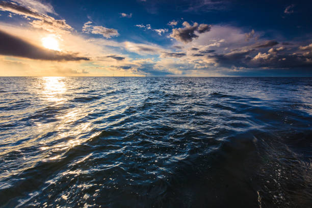 Beautiful seascape evening sea horizon and sky. Tranquil scene. Natural composition of blue water nature