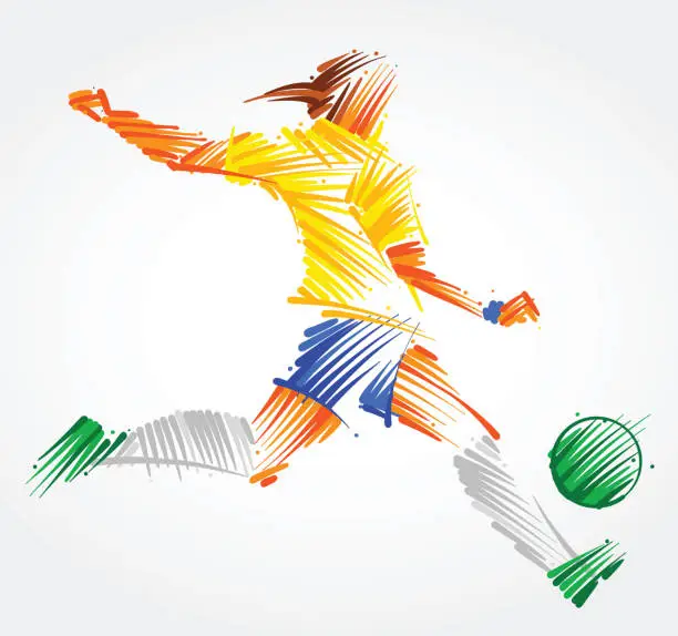 Vector illustration of Woman soccer player kicking the bal