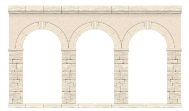 Classic antique arch Arch in the wall of beige cut stone and travertine marble for a window or door in the classic style brick and stone textures stock illustrations