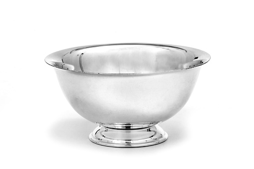 silver bowl on white background