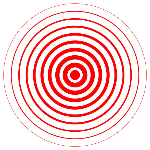 ilustrações de stock, clip art, desenhos animados e ícones de red radiation concentric cirles on white background - environmental damage audio