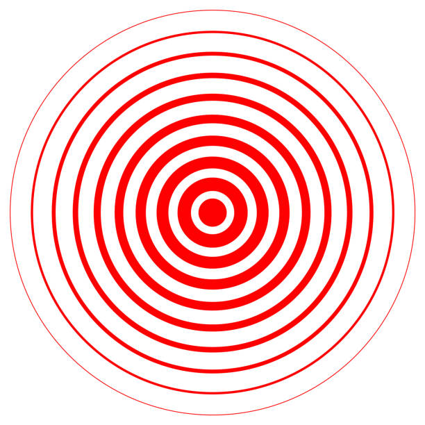 Red radiation concentric cirles on white background Red radiation concentric cirles on white background concave illustrations stock illustrations