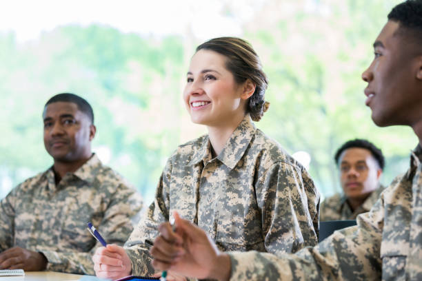 istock Attentive student attends military academy 985941212