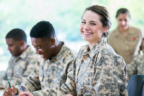 Confident student in military academy