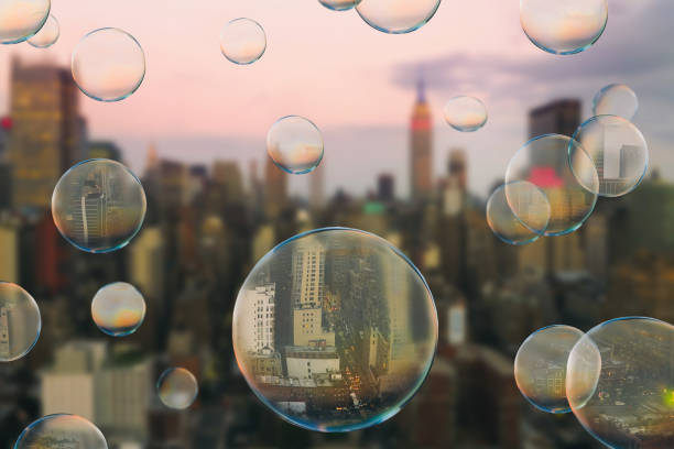 Downtown of Manhattan in a huge soap bubble.