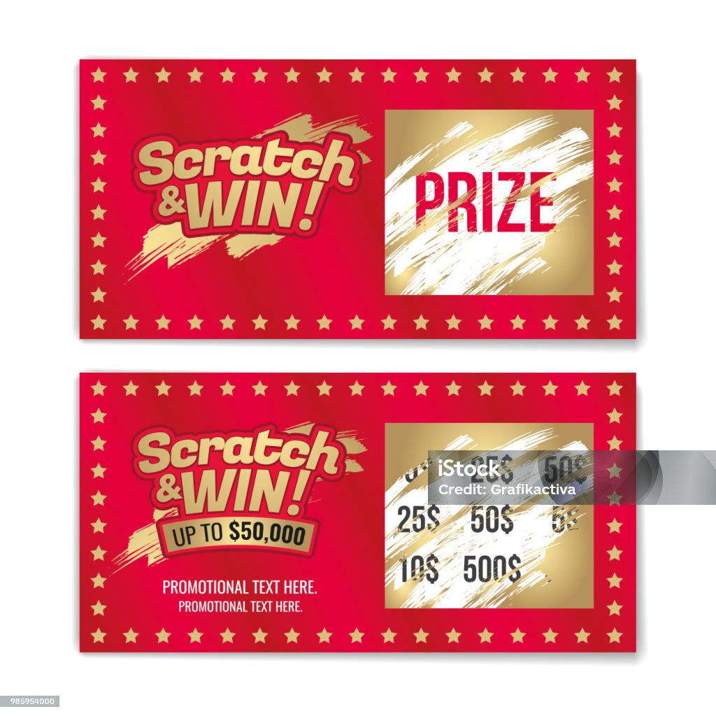 Template cards with scratch & win letters. Golden colors letters. CMYK colors. Template cards with scratch & win letters. Golden colors letters. CMYK colors. Place for prize. Vector illustration. Scratching stock vector