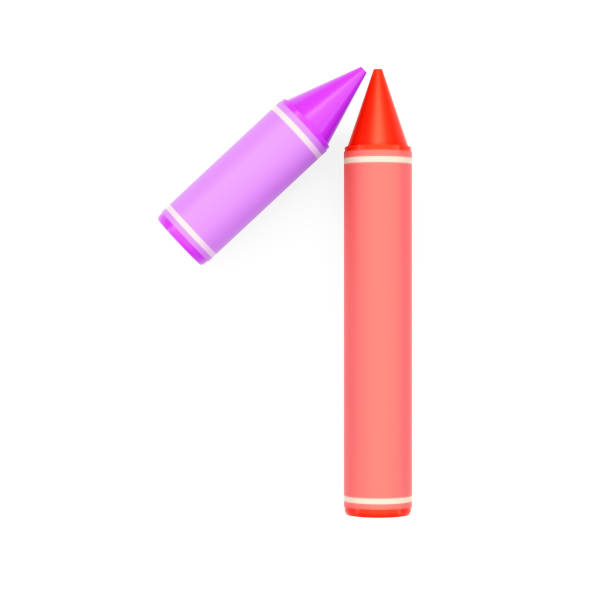 istock Colored wax crayons assembled like mathematical digit 1 on white background, 3D rendered image 985954966