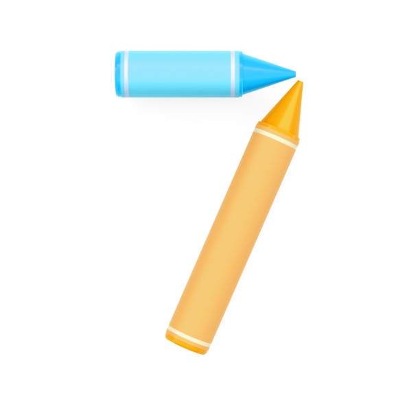 istock Colored wax crayons assembled like mathematical digit 7 on white background, 3D rendered image 985955004