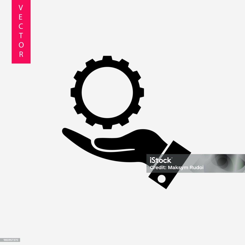 Hand holding a gear icon Hand stock vector