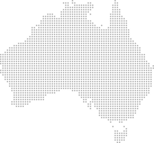 호주 지도 점 벡터 윤곽선, 점선된 지도, 포인트 패턴 지도 어두운된 회색 배경 - northern territory illustrations stock illustrations