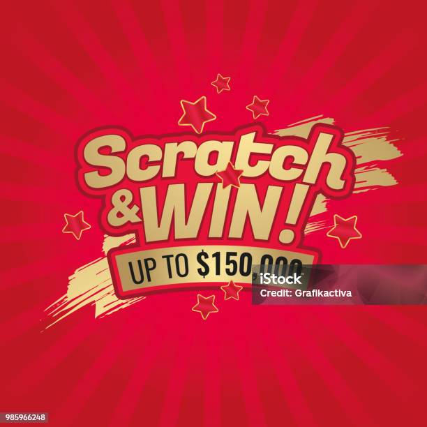 Scratch And Win Letters Scratched Effect Background And Stars Place For Prize For Tickets Signs Promotion Announcements Banners Golden Colors Letters Stock Illustration - Download Image Now