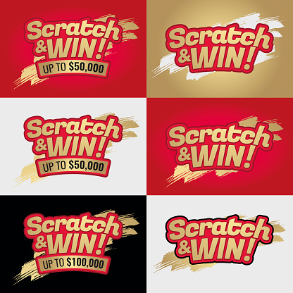 Scratch & win letters. Background scratching effect. For tickets, cards, gift cards, promotions, banners. Golden colors letters. CMYK colors. Vector illustration