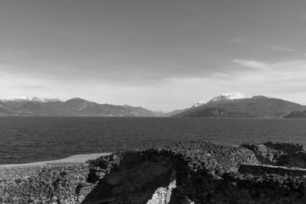 Garda lake from Sirmione del Garda - black and white