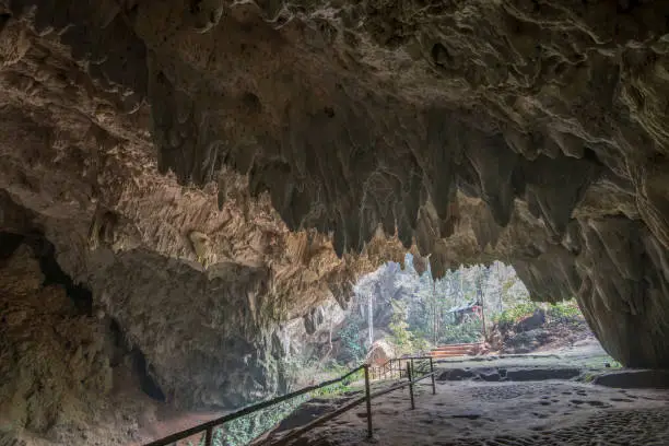Tum Luang cave at Doi Nang Non mountain in Chiangrai Province , Mae Sai District , Thailand.Tum Luang is a cave inside the Doi Nang Non mountain massif with numerous stalactites and stalagmites. It is a very long cave with branches that go on for several kilometres.