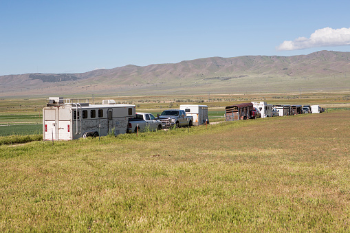 horse carriage trailers at countryside of santaquin Salt lake City SLC Utah USA
